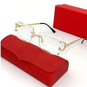 2025 Rimless Diamond Cut Square Clear Lens Sunglasses Men Women UV400